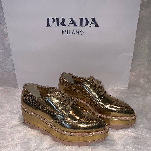 Prada Gold Platform Oxfords - Picture 4 of 8